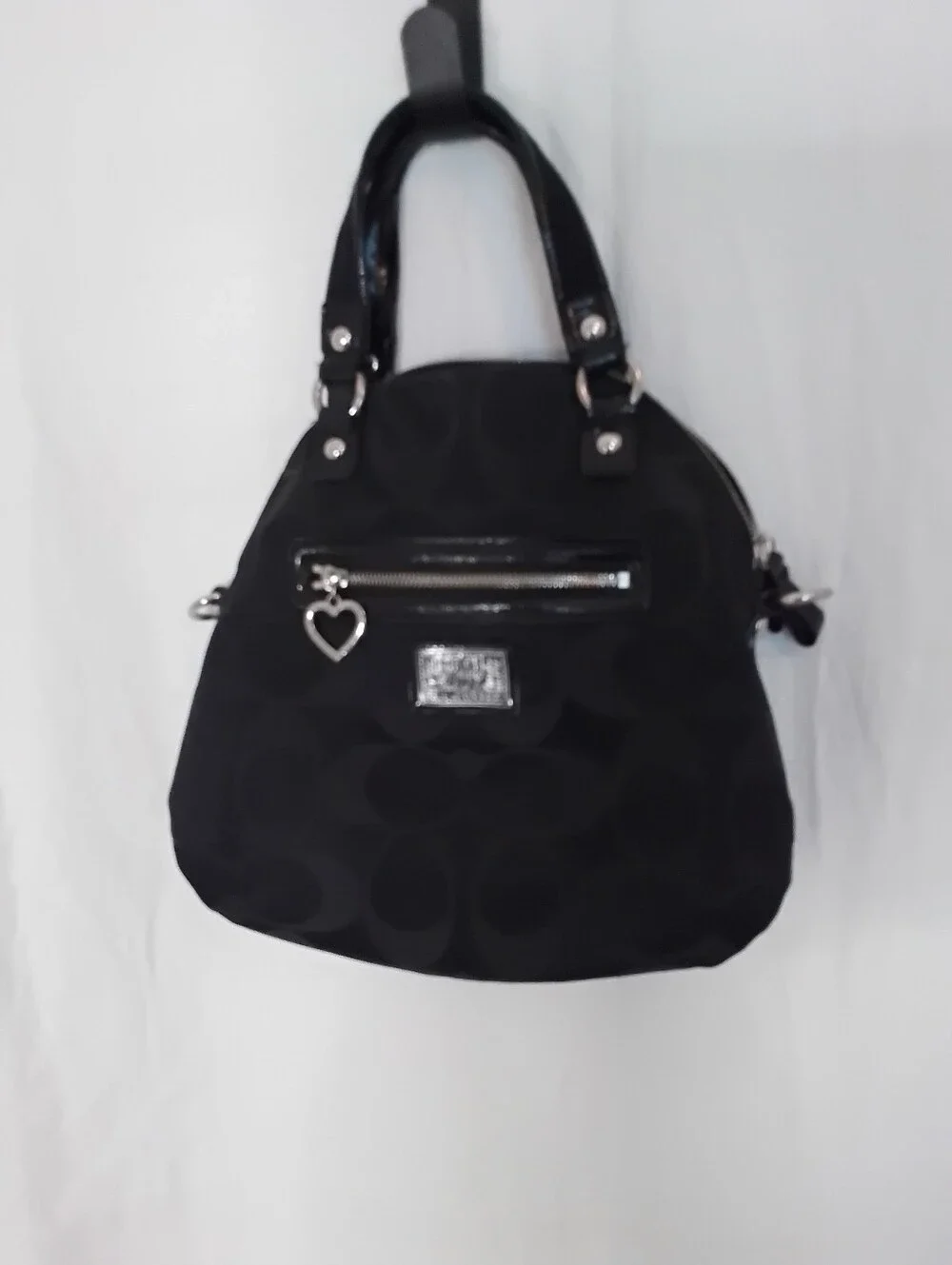 Coach Poppy Daisy Black Signature Dome Satchel Crossbody Bag No Shoulder Strip
